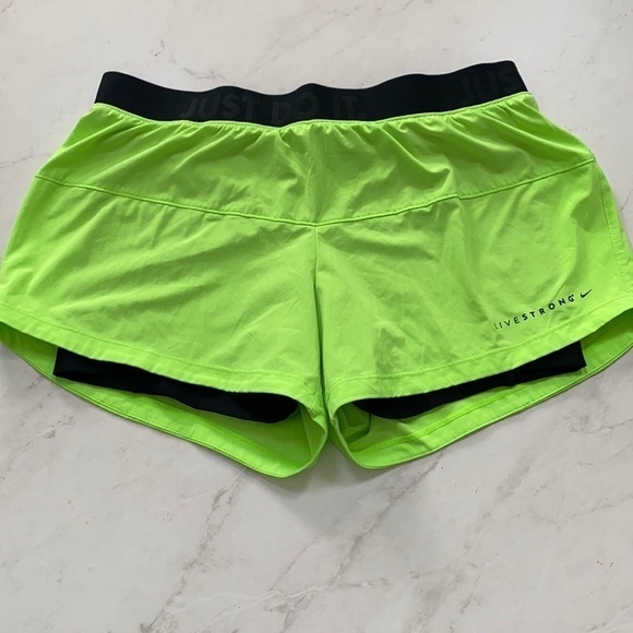 Lime Green & Black Livestrong Nike Dri Fit shorts - Picture 1 of 7